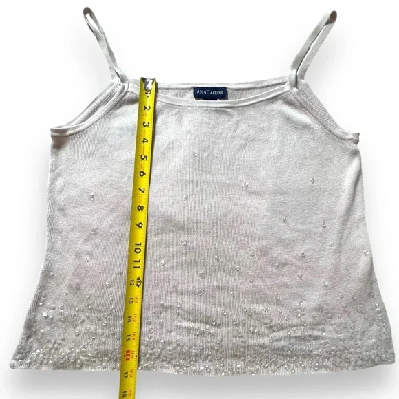 Ann Taylor 100% Silk Ivory Cream Camisole Tank with Clear Sequins Womens Large - Picture 6 of 9